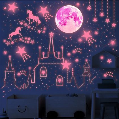 893Pcs Moon Unicorn Star Polka Dot Glow in the Dark Stickers for Children's Room