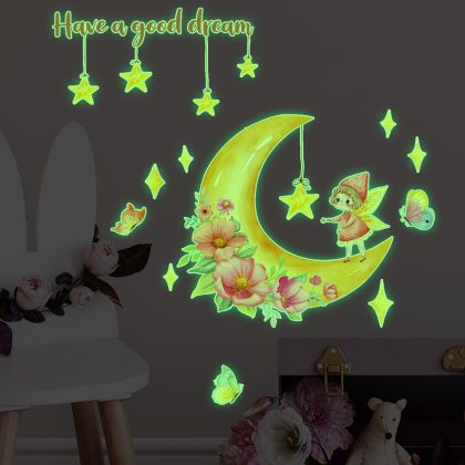 Moon Fairy Flower Luminous Wall Stickers For Kids Rooms Decoration